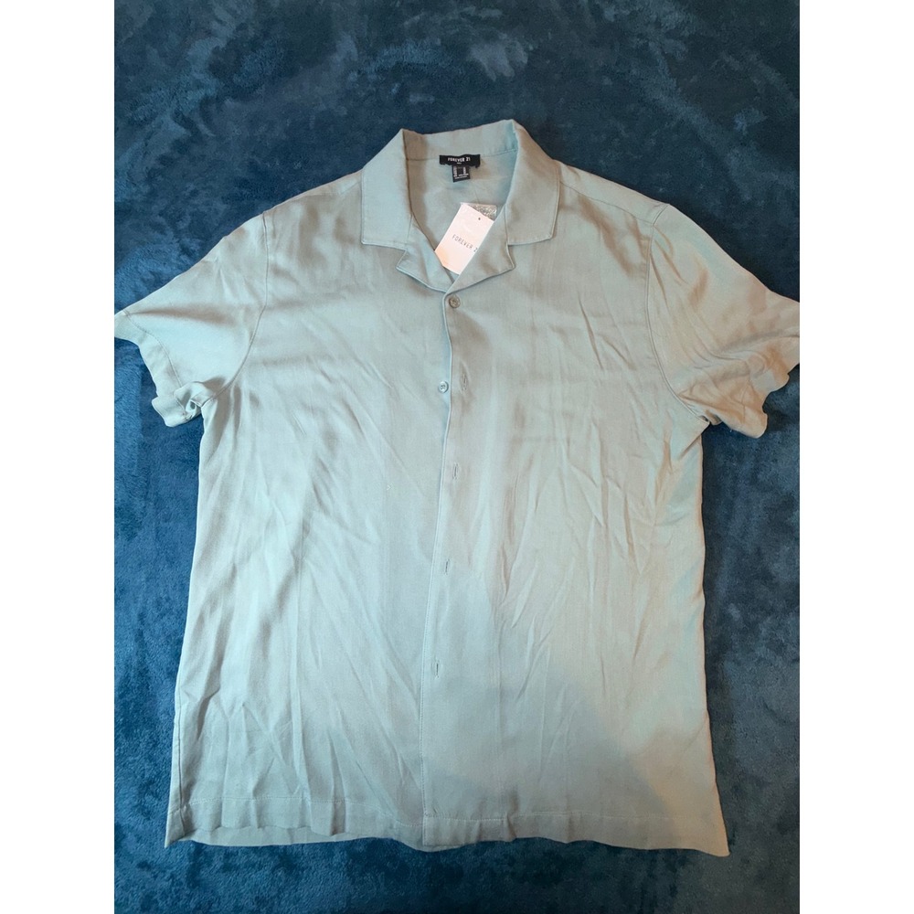 Forever 21 Men Sage Green Short Sleeve Camp Collar Button Down Shirt Medium NWT